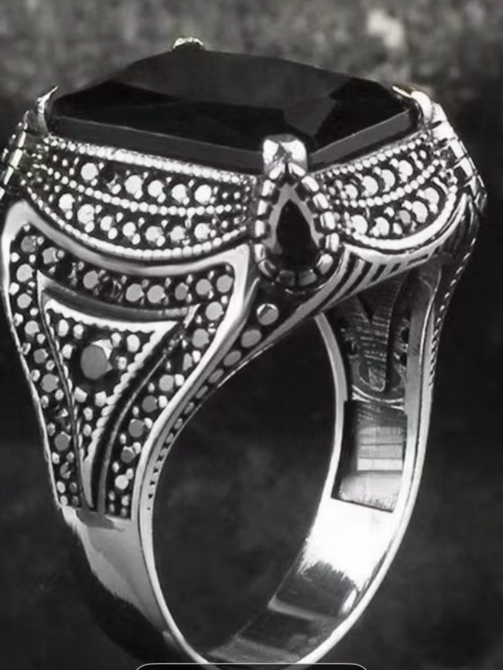 Sterling Silver Black Stone Men's Ring - Vintage Style